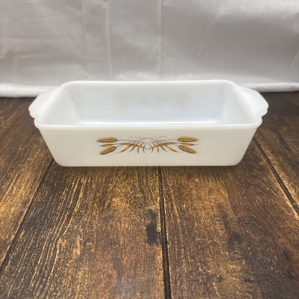 Vintage Anchor Hocking FIRE KING 1 Qt Quart Bread Loaf Pan Wheat‎ Design 409